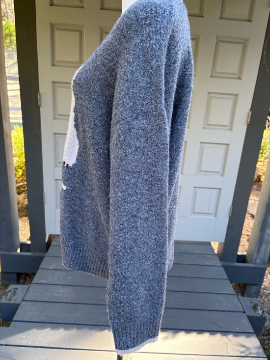 CALLIGRAPHIE Ribbed Crewneck Dog Sweater in Gray & Cream - Picture 5 of 7